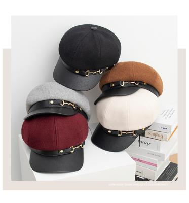 China British Korean Painter Newsboy Soft Beret Hat Peaked RTS New Retro Buckle Casual Female Leather Octagonal Military Hat For Women for sale