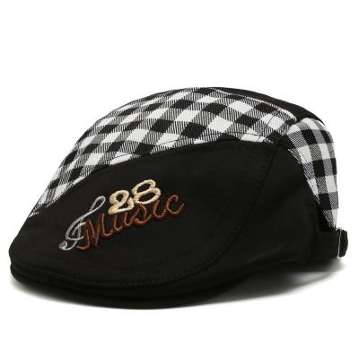 China Wholesale 2021 Summer British Classic Vintage RTS Plaid Character Embroidered Beret Hat Cotton Twill Newsboy Beret Covers Hat For Men for sale