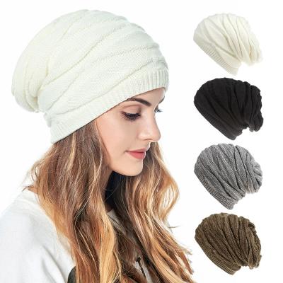 China RTS 2021 Fashion COMMON Fall Winter Beanies Solid Color Thicken Hat Warm Acrylic Plain Couples Knitted Hat For Women for sale