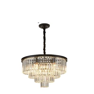 China Postmodern Crystal Chandeliers Lights Black Metal European Luxury Living Room Pendant Light Black Leaded Crystal Ring Light Pendant Lamp for sale