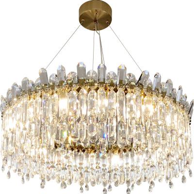 China EUROPEAN Modern Led Gold Circle Crystal Chandelier K9 Light Round Ceiling Mounted Crystal Chandeliers Lighting Pendant Lamp for sale