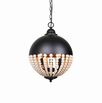 China New American Country Style Wood Beads Chandelier American Iron Lighting Classic Antique Pendant Lamp for sale