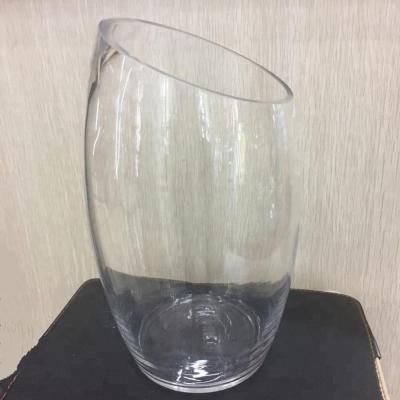 China Europe wholesale and cheap price new design large clear glass vase with slant mouth for sale