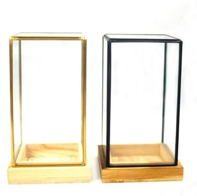 China Wholesale new classic/postmodern new design and high quality mini cuboid geometric glass greenhouse with wooden base for sale