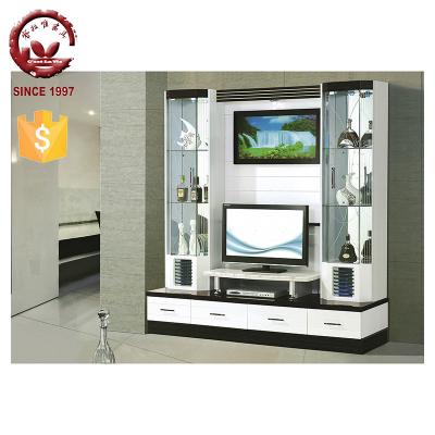 China Wooden TV Wall Unit MDF TV Table Paint Wood Display Stands Bench Home Furniture Wall Unit Living Room Cabinet Glass Display Modern Design of television for sale