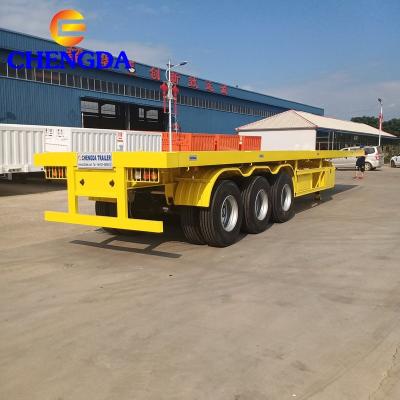 China Brand New Truck Trailer 2 Axle 28T Undercarriage 40ft Flatbed Flat Bed Container Semi Truck Trailer for sale