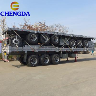 China Left Side Semi Truck Trailer 3 Axles Cargo Transport Use Vehicle Flat Bed 40ft Container Flat Bed Trailer for sale