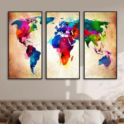 China Wholesale Modern 3panels World Map Wall Art Canvas Prints World Map Wall Art Canvas Painting for sale