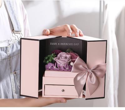 China Luxury Recyclable Cardboard Paper Flowers Packaging Box Gift Packaging Flower Boxes For Rose Flower With Drawer for sale