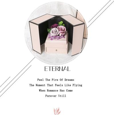 China Recyclable High-end Black Rose Flower Jewelry Paper Gift Box Double Door With Drawer Mirror Flower Packing Gifts Box for sale