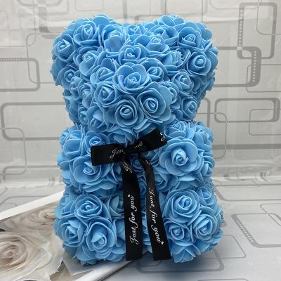 China Wholesale 25cm Artificial Flower Head Rose Bear PE Foam Flower Bear Teddy Bear Christmas Valentine's Day Gift With Gift Box for sale