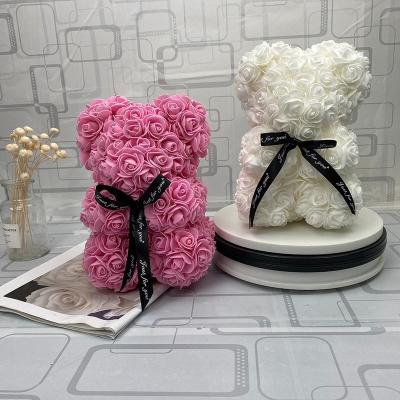 China Luxury Shaped Acrylic Rose Bear Preserved Roses In Flower Head Decor Flower Gift Box for sale