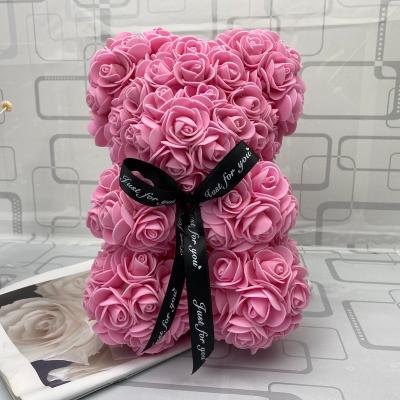 China Handcrafted PE Foam Teddy Bear Rose Bear by Flower Head Luxurious Gift 25cm Idea for sale