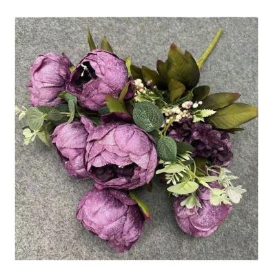 China High Quality Wedding Home Decoration Flowers Wedding Decorative Artificial Flowers Wedding 6Head Velvet Peony Flower for sale