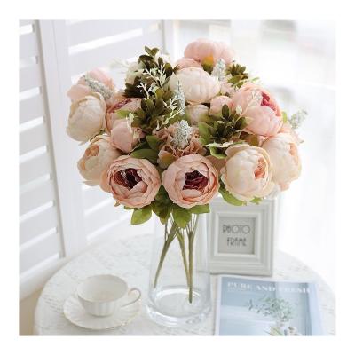 China High Quality Artificial Home Decorative Wedding Peony Bouquet 13heads Wedding Peony Flowers Silk Flower for sale