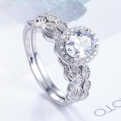 China Romantic Classic Zircon S925 Sterling Silver Combination Set With White CZ Double Ring Wedding Rings Dylam Jewelry for sale