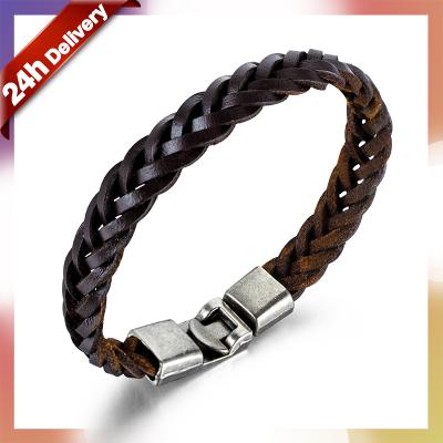 China Trendy Dylam No MOQ Fashion Bracelet 22CM Black Braided PU Leather With Snap Magnetic Clasp For Men's Gift for sale