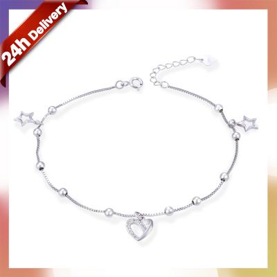 China Single Dylam 925 Sterling Silver Platinum Plated Anklet Bracelet Pendant For Ladies Love Small Heart Star Anklet Star Anklet for sale