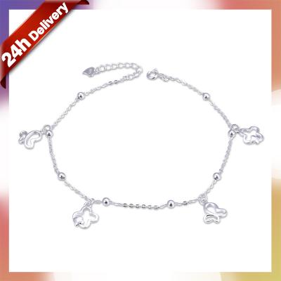 China Wholesale High Quality FASHIONABLE Women's Cuban Initial Zircon Diamond Anklets Rhinestone Charm Dylam Pearl Sterling Silver Butterfly Anklet for sale