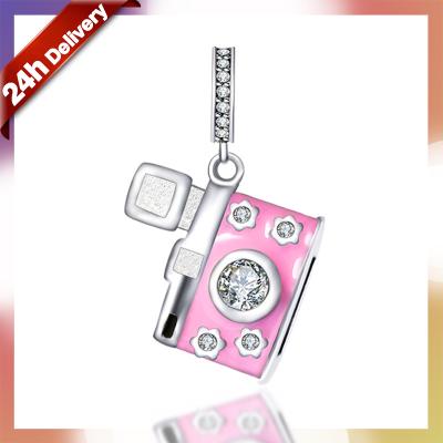 China Dylam TRENDY Fashion Camera Charm 925 Sterling Silver Charms Wholesale Pink Enamel Bangels Cute Charms Pendants for sale