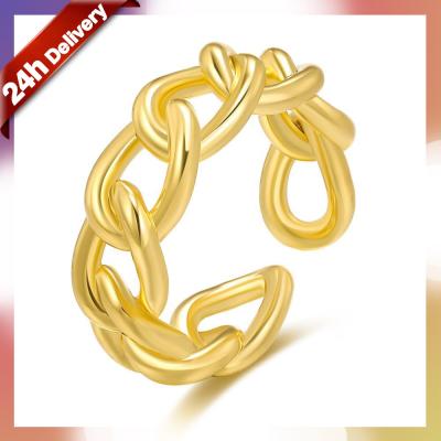 China Dylam TRENDY Open Mouth Rings Brass Gold Plated Ring Resizable Copper Ladies Chain Fashion Link Opening Ring for sale