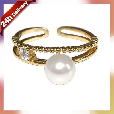 China 2021 Trendy Dylam Lucky Open Ring Trendy S925 Ring Split Adjustable Sterling Silver 14K 18K Gold Plated Freshwater Pearl CZ Rings For Women for sale