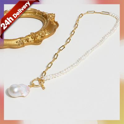 China TRENDY Dylam White Gold Plated Brass Jewelry T Clasp Beach Collares Playeros Beaded Necklaces Natural Freshwater Baroque Pearl Necklace for sale