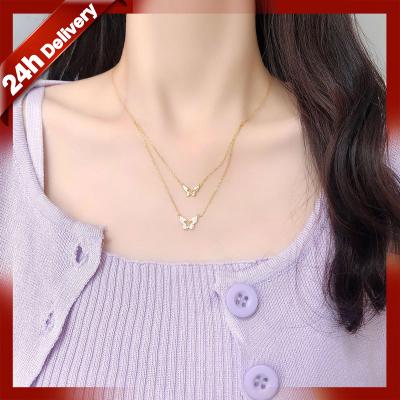 China Dylam Pendant Necklace Jewelry 925 Sterling Silver Necklaces Zircon Layered Daily Butterfly Choker High Quality FASHIONABLE Double Chain for sale