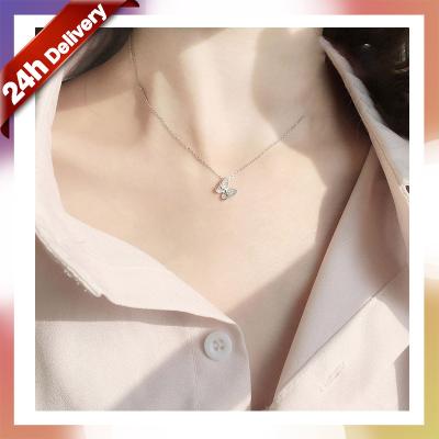 China Dylam 35cm FASHIONABLE Elegant Silver Butterfly Pendant Choker 925 Sterling Silver Chain Zircon Butterfly Necklace for sale