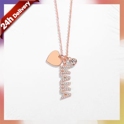 China TRENDY Elegant Zircon Rose Gold Plated 925 Sterling Silver Dylam Bling Jewelry for Mom Necklace Mothers Day Heart Necklaces for sale