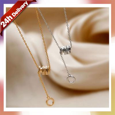 China TRENDY Dylam Roman Numeral Column Trendy Adjustable Rose Gold Plated Round Zircon Pendant 925 Sterling Silver Necklace for sale