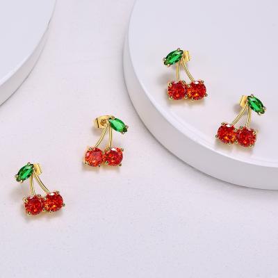 China Korean Cute Dylam Colored CZ Stud Earrings 18K Gold Plated Student Earring Diamond Cherry Jewelry Simple Unique Fashion Zircon Hoop for sale