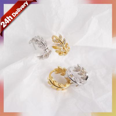 China Dylam 925 Zirconia Earings Sterling Silv Lead Free Nickel Free Leaf Earrings Korea Fashion Elegant Zircon Silver Circle Earring Jewelry for sale