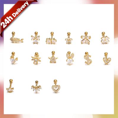 China Simple Gold Plated Galaxy Earings Trend Jewelry Star Heart Stud Earring Cute Flower Hot Ladies Dylam Fishbone Earings 18K Stud Earring for sale