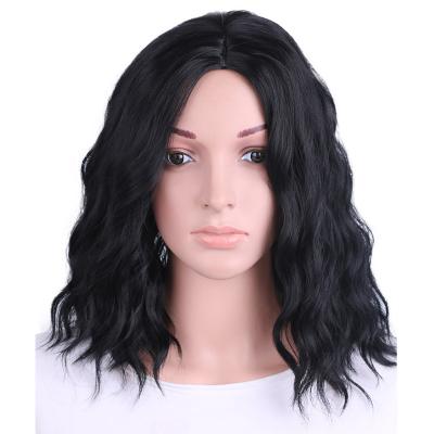 China High Temperature Synthetic Matte Water Wave Ladies Hair Part Silk Medium Corn Ironed Short Microroll Head Wigs For Black Women for sale