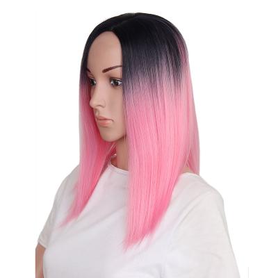 China Machine Made Pink Straight Synthetic Hair Bob Long Head High Temperature Matte Wig For All Skin Ladies for sale