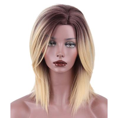 China Short Curly Ladies Hair Synthetic High Temperature Silk Wig Blonde Gradual Dye Natural Wigs for sale