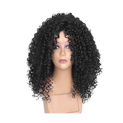 China Afro Kinky Curly Natural Fluffy Black Human Hair High Temperature Fiber Synthetic Wigs For Ladies for sale