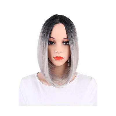 China Wholesale Regular Black High Temperature Chemical Fiber Wigs Medium Long Bob Wig Hair Silk Wigs for sale