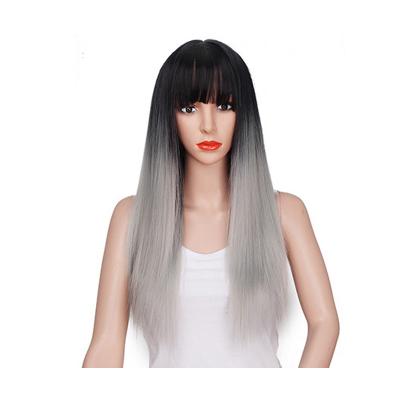 China Fashion change hair colorwigs long straight silver gray progressive fiber hair wigs for human colored women for sale