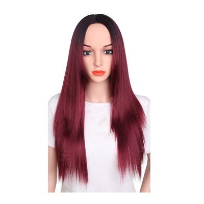 China Custom High Quality Medium Straight Hair Chemical Fiber Gradient Dyeing Long Straight Hair Wigs For White Women for sale