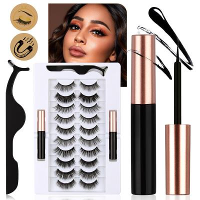 China Natural Liquid Eyeliner Magnet False Eyelashes 10 Pairs/Set Package Magnetic Glueless Natural 3D Eyelashes for sale