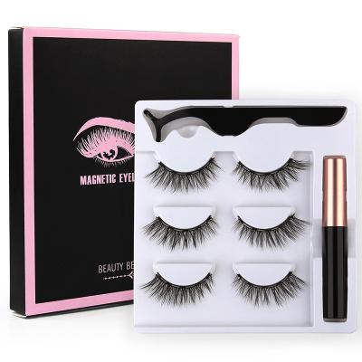 China Magnet Natural Liquid Glue Eyeliner 3D Magnetic Free False Eyelashes 3 Pairs/Set for sale