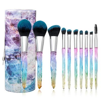 China Skin-friendly super soft animal hair morden colorful clear diamond handles Lash Brush 10pcs makeup set brush with brush barrel for sale