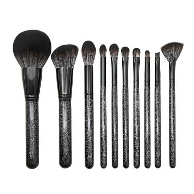 China 10pcs Pure Shiny Black Wood Handle Mixed Color Hair Makeup Brush Set Skin-friendly Color For Cosmetic Tool for sale