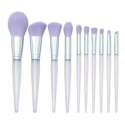 China Professional Custom Made Purple Gradient Handle Transparent Tapered Travel Makeup Brush Skin-friendly 10pcs for sale