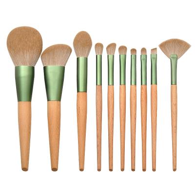 China Skin-Friendly Sleek Oblique Head Wooden Handle Animal Hair Makeup Brush Set Two Pcs 10 Pcs for sale