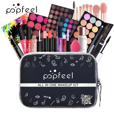 China Professional Cosmetics Makeup Sets Makeup Set Eyeshadow Lipstick Eyebrow Pencil Lip Gloss Makeup Brush Powder Puff With Makeup Bag Cosmetics Kit for sale