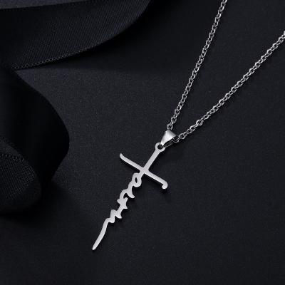 China Hot Sale Promotion Stainless Steel Faith Letters Pendant Cross Inspirational Slogan Necklace for sale