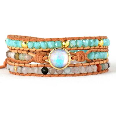 China RisingMoon Bohemia Multi Layer Crystal Beads Chain Natural Stone Environmental Handmade Woven Colorful Bracelet for sale